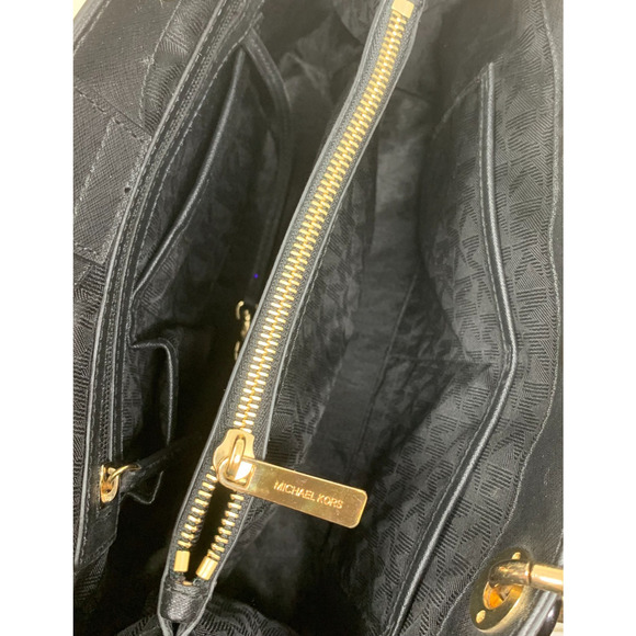 Michael Kors Cynthia Black Saffiano Leather Chain Handle Satchel Purse Bag - Picture 8 of 11